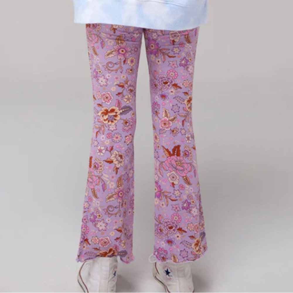Ghanda Australian label toddler flared leggings pink 70s floral print 1-2 years